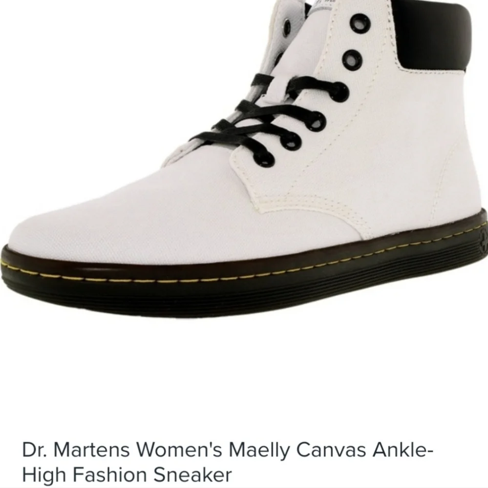 Dr. Martens Maelly White Canvas Ankle-High Boot.